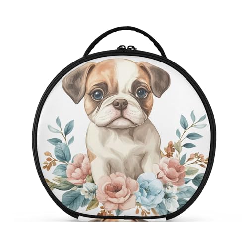Takiito Dog with Flowers Travel Makeup Case Portable Makeup Box Artist Cosmetic Case Organizer With Adjustable Dividers