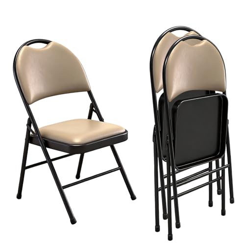 EcoBend Klappstuhl 2er Set mit gepolstertem PU-Leder und Griff Ultraviolette Geschosspolster&Stabilem Metallrahmen Bequemer für Zuhause Büro Veranstaltungen Partys&Esszimmer(2 Kamel)