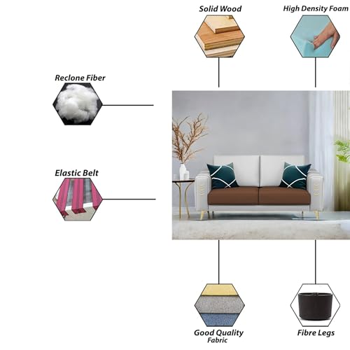 Image of Casaliving Falco 2 Seater Sofa Set for Living Room (Brown Grey Fabric) Premium Fabric Sofa