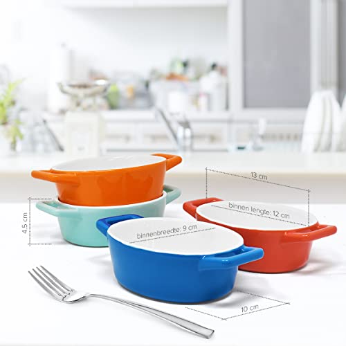 Joejis Set van 4 Mini Ovenschalen - Individuele Ovale bakvormen - Kleine Keramische Gerechten voor in de Oven - Ideaal voor Souffle Crème Brulee Lasagne Tiramisu Pudding - Kinderportie - Afbeelding 8