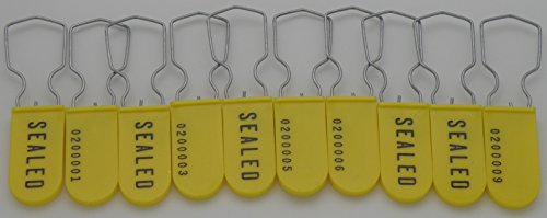Image of Plastic Padlock Security Seal with Large Shackle Metal Wire (Yellow, 10 Pack)