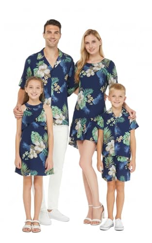 Image of Matchable Family Hawaiian Luau Men Women Girl Boy Clothes in Pineapple Garden Navy