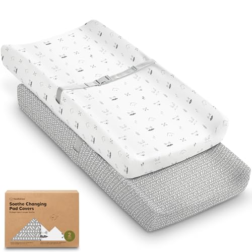 Image of 2-Pack Organic Changing Pad Covers for Girl, Boy, Neutral - 100% Cotton Changing Table Pad Cover, Soft Baby Nursery Diaper Changing Pad Sheets, Contour Changing Pads Liners, Change Pad Cover (Nordic)