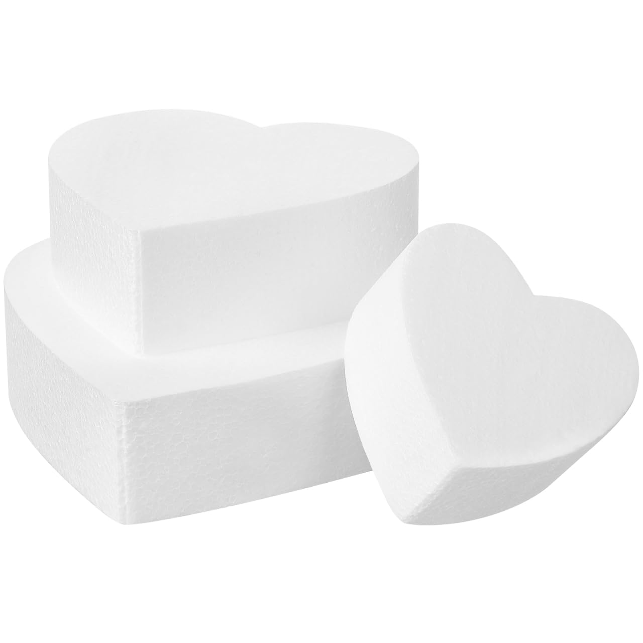 DECHOUS Fake Cake Dummy Polystyrene Dummies Heart Shaped Mousse Circle Foam Set 3 Tiers Models for Decorating Practicing DIY Arts Crafts White 3pcs Modelling Moulds Craft Party Display
