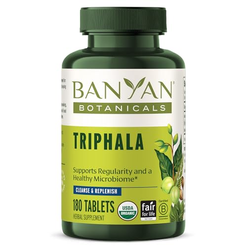 Banyan Botanicals Organic Triphala Tablets - Gentle Daily Digestion & Colon Cleanse Support - Amla, Haritaki, Bibhitaki - Healthy Elimination, Detox & Gut Microbiome - 180 Tablets - Non-GMO, Vegan*