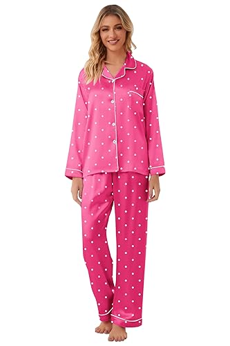 Image of Schbbbta Girls & Women Satin Pajamas Set, 2Piece Silk Nightwear Button-Down Sleepwear for Teen Kids, 3 Years - Women XXL
