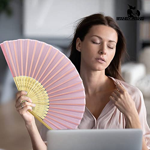 Image of Fabric Handheld Folding Hand Fan with a Tassel Grade A Bamboo Ribs for Women Girls Summer Party Event Favor Birthday Wedding Souvenir Gift (Soft Pink)