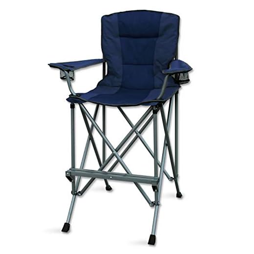RMS Outdoors Extra Tall Folding Chair - Bar Height Director Chair for Camping, Home Patio and Sports - Portable and Collapsible with Footrest and Carrying Bag - Up to 300 lbs Weight Capacity (Blue)