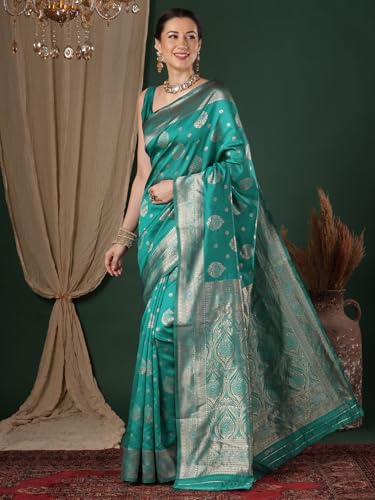 Image of AKHILAM Women's Kanjivaram Woven Soft Silk Saree With Blouse Piece