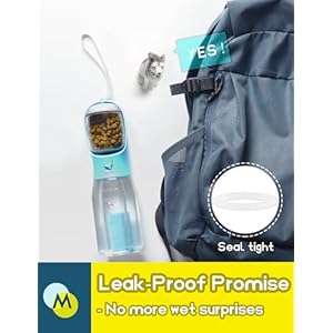 Portable dog water bottle 3 in 1 dog travel water bowl with food container poop bag holder pet water dispenser summer outdoor walking hiking accessories for large dog blue 20oz  urban country home decor