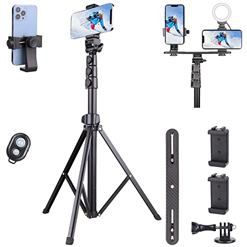Trépied de 170 cm pour téléphone Portable - Bâton de Selfie avec 6 Accessoires - Support d'extension, 3 Clips pour téléphone et télécommande sans Fil pour téléphone, Appareil Photo et caméra d'action Cover