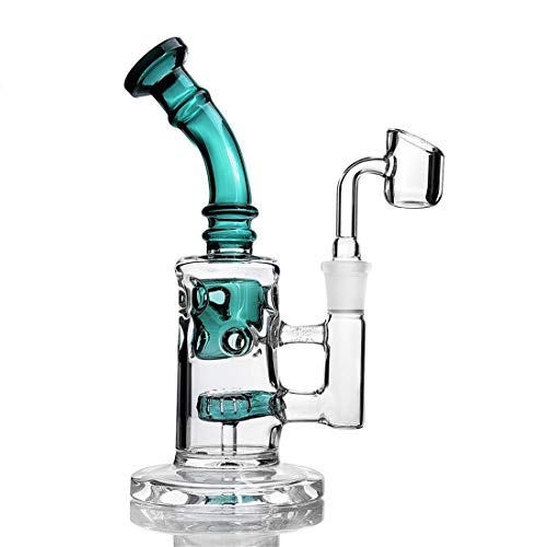RORA Water Pipe Thick Recycler Handmade Glass Bong with Percolator Pipes with 14 mm Joint Banger (Lack Green with Quartz…