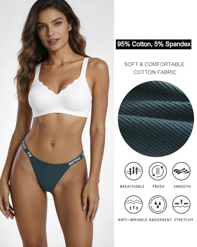 Image of FINETOO Womens Underwear Cotton High Cut String Bikini Panties Low Rise Hipster Ladies Sexy Cheeky Underwear 6 Pack