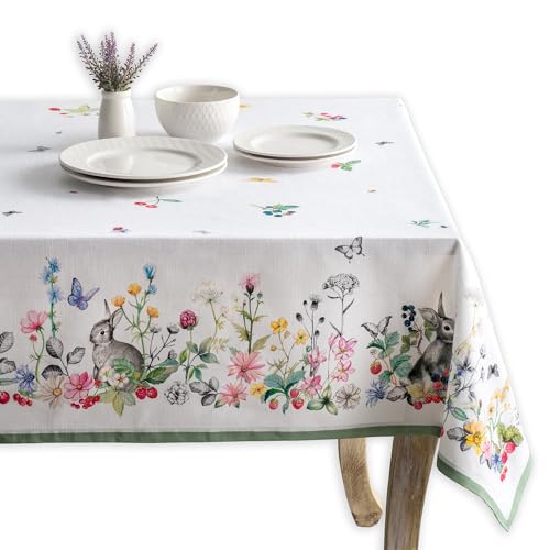 Maison d' Hermine Table Cloth Rectangle Table 100% Cotton 60 x 90 Inches Tablecloth Reusable Decorative Everyday Use for Dining Room, Farmhouse, Home Party, Festive & Wedding Spring Summer - Printemps