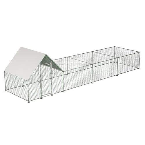Large Outdoor Chicken coop with a roof, 26 feet x 6.7 feet x 6.6 feet, Galvanized Metal Frame, Waterproof, Rabbit and Duck cage.
