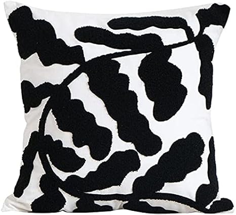 Amazon Co Jp クッションカバー おしゃれ北欧 クッションカバー刺繡の葉刺繍黒と白の枕バッグクッションリビングルーム枕 ホーム キッチン