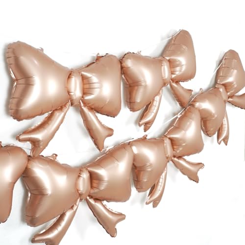 Image of 6 Pieces Bow Balloons, Rose Gold Matte Metallic Foil Bow Balloon for Women Girls Bowtie Theme Birthday Party, Baby Shower, Wedding, Bridal Shower, Balloon Garland Accessories