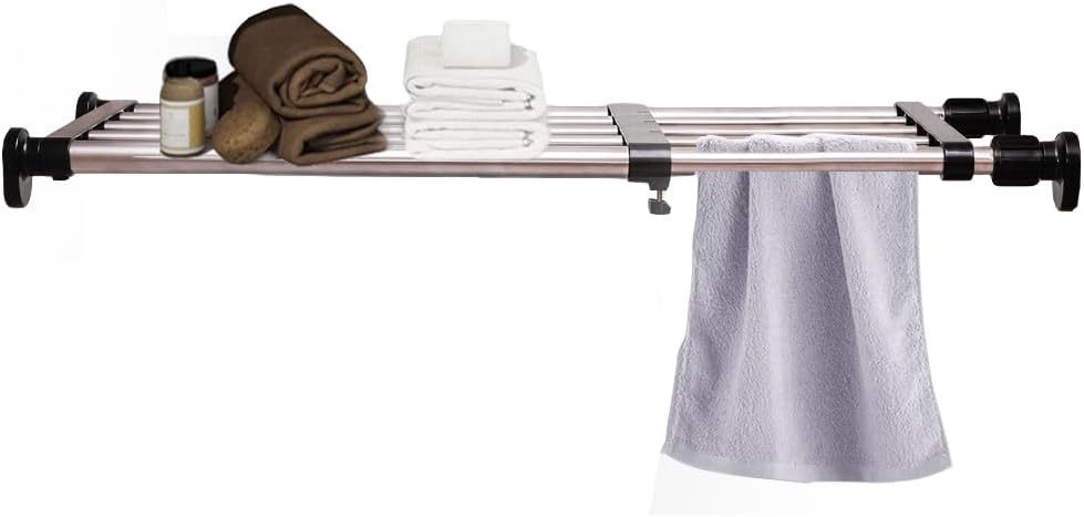 Hershii Expandable Closet Tension Shelf Rod Adjustable Metal Storage Rack Cabinet Organizer DIY Divider Separator Shelves for Wardrobe Cupboard Kitchen Bathroom, Black, 23.62-39.37inches