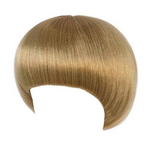 ANOGOL Hair Cap + Short Blonde Bowl Cut Wig Men with Bangs Blonde Mushroom Wigs 60s Wig Mens Funny Wigs for Movie Halloween Cosplay Costume Party