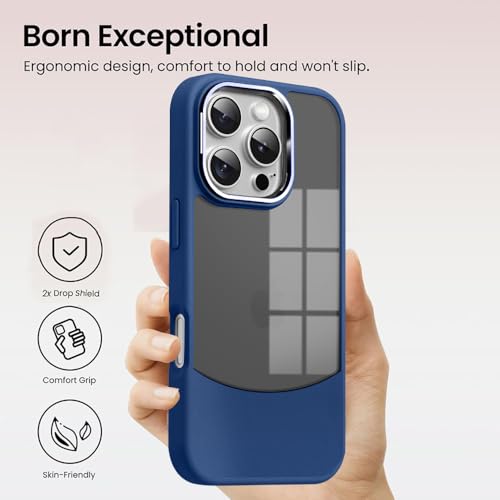 Image of KARWAN️Fusion Edge Leather Transparent Mobile Back Case | Slim Fit | Anti-Fingerprint| Scratch-Resistant | Premium Grip | Shockproof case | Back Cover for iPhone 16 Pro || Blue