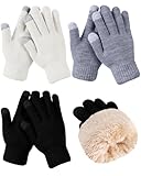 Haysandy 3 Pairs Winter Fleece Lined Gloves for Women Warm Thick Touchscreen Gloves for Cold Weather Thermal Supplies(Solid,Black,Ivory,Light Gray)