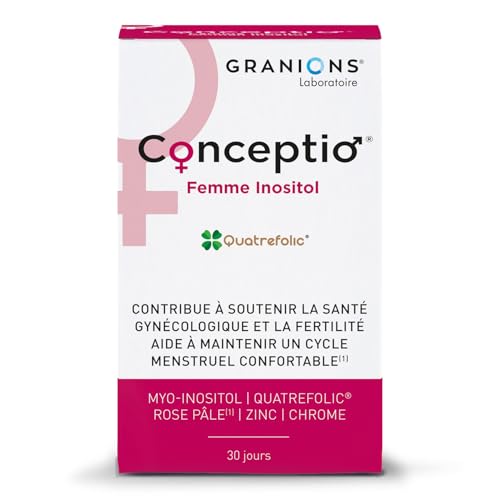 GRANIONS CONCEPTIO FEMME INOSITOL 1 Mois- Myo Inositol Sopk - Vitamine D, B12, B6 Chrome, Iode - Maintient du cycle menstruel - Sopk et Fertilité Femme - Myo inositol - 120 Comprimés, 30 Capsules