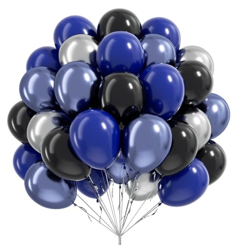 Blue and Black Balloons 60pcs 12inch Blue Black Metallic Silver Balloons for Graduation New Year Birthday Party Decorations
