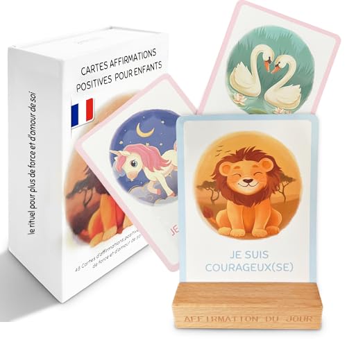 Sweetalgi Mes Cartes Positives Enfant en Français - Développer la Confiance en soi et l'estime de soi - Emotions Enfant - Jeu des qualités - Cartes Educatives - Cadeaux Enfants 2 3 4 5 Ans - 48 Cartes