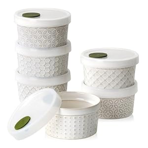 DOWAN 8 oz Ramekins with Lids，Porcelain Creme Brulee Ramekins, 230 ml Ceramic Bowls Set of 6, Oven Safe Soufflé Dishes for Desserts, Casseroles, and Dips