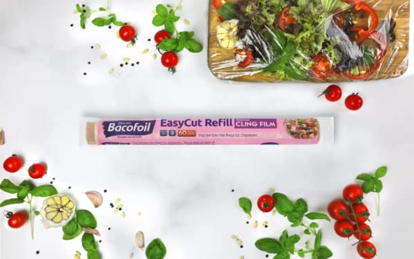 EasyCut - 3 Rotoli Di Pellicola Trasparente Per Confezionare Alimenti Perfetti, Congelamento E Microonde, 35 Cm X 60 M - Foto 5