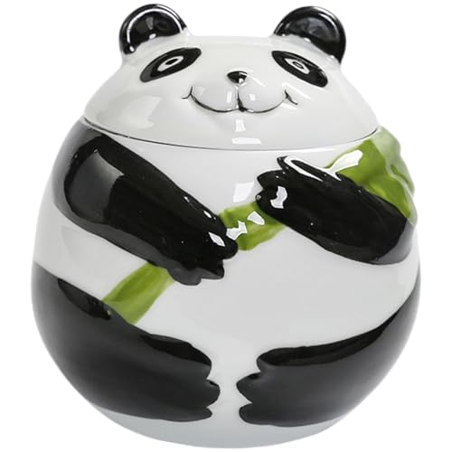 Cabilock Panda Shaped Ceramic Tea Jar with Airtight Lid - 3.4 Inch Kitchen Storage Container for Loose Tea Sugar Cookies and Snacks
