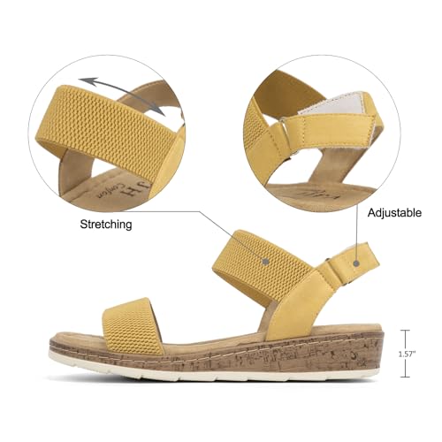 Image of VJH confort Women's Flat Sandals Open Toe Elastic Ankle Strap Slip on Comfy Low Wedge Sandals