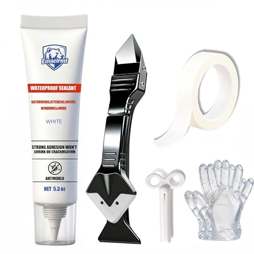 Eosseirmt White Silicone Caulk – 1 Pack Tub Caulk Waterproof Sealant, Paintable Bathtub Caulk with Free Tools, 5.3 oz White Silicone Caulk for Bathroom Shower Sink Toilet and Kitchen