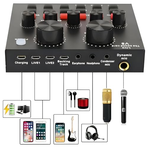 Image of Powerpak V8 Portable Audio Mixer Interface, Bluetooth Sound Card for Live Streaming, Recording, Podcast,Voice Change /Karaoke /Gaming /Singing with Sound Effects, 3.5mm Mic Jack for Guitar