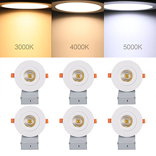 6 Pack 4 Inch Led Recessed Ceiling Light With Junction Box, Airtight Gimbal Eyeball Slim Downlight, Cri80+, 3000K-5000K, 15W 100W Eqv, 1000Lm Dimmable Panel Light - Etl & Energy Star Certified #TOP24