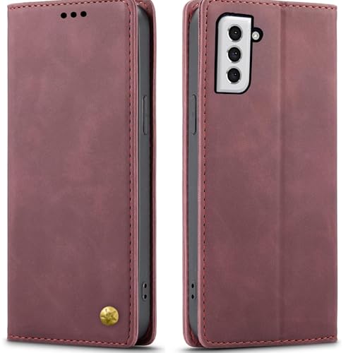 Image of Flip Cover for Samsung Galaxy S24 Mobile Phone | Business Professional Case | Premium Leather Finish Back Cover | Foldable Stand | Wallet Card Slots | Top Trending (Wine Color)