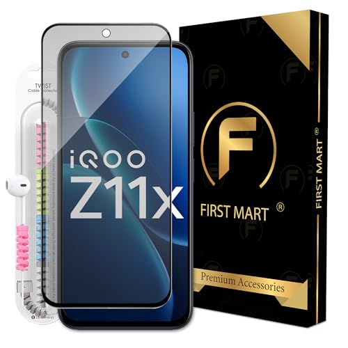 Image of FIRST MART Matte Anti-Glare Tempered Glass iQOO Z11x With Installation Kit | Military-Grade Gaming Screen Protector & Cable Guard | Edge to Edge Coverage | Black