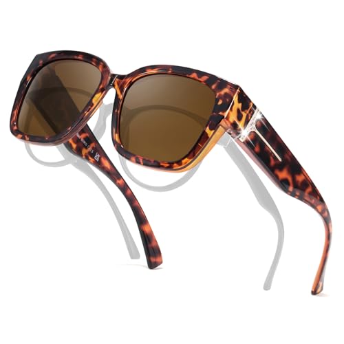 TJUTR Polarized Sunglasses Fit Over Glasses for Women, Oversized Driving Sun Glasses with Rhinestone Designer Style