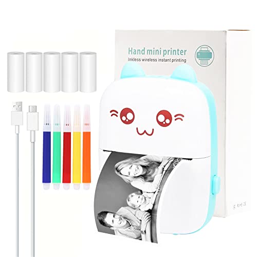Mengtech Mini imprimante photo, imprimante thermique Bluetooth sans fil portable avec USB 5 rouleaux...