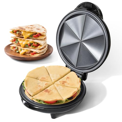 UVFAST Electric Quesadilla Maker Taco Tuesday, 9.5'' Quesadilla Press Non-Stick, Easy-Slice 6-Wedge Tortilla Cooker, Grilled Cheese Corn Flour Tortilla Snacks, Black