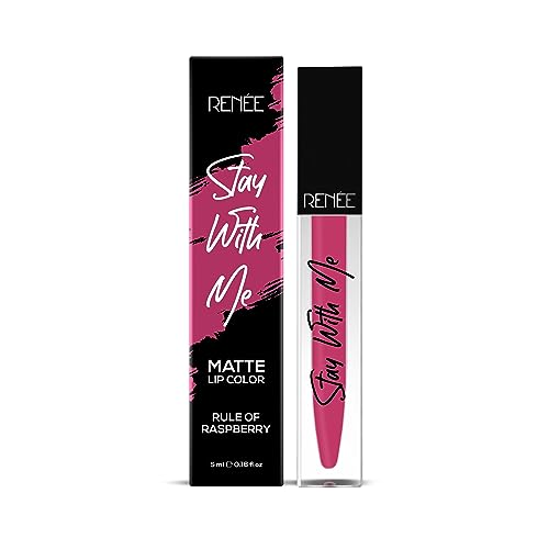 Image of RENEE Stay With Me Matte Lipstick - Rule Of Raspberry l Transfer Proof, Smudge & Waterproof | Long Stay l Highly Pigmented l Velvety, Matte Finish l Enriched with Vitamin E l Travel Friendly l 5 ml