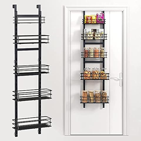 Purdaz Adjustable 5-Tier Over the Door Pantry Organizer, Spice Rack, Narrow Hanging Shelf for Kitchen Storage and Organization Cover
