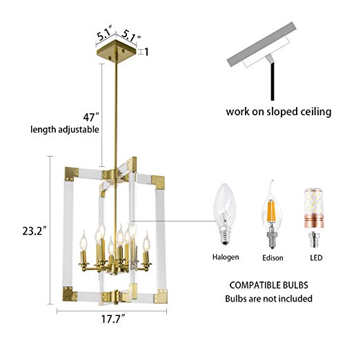 Hanging Pendant Light Fixture-8 Light Rectangle Clear Brass Modern Chandelier For Dining Room, Bedroom, Foyer And Entryway #TOP2