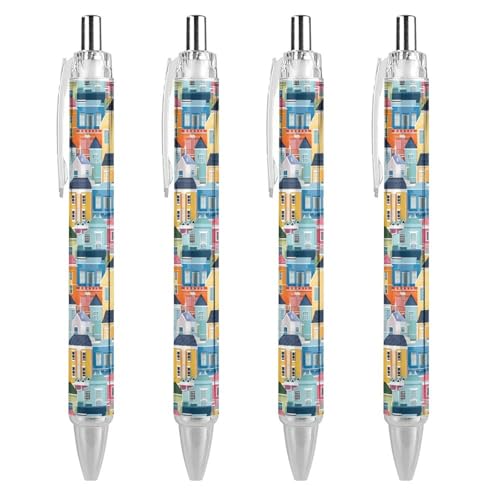 Bolígrafos de punta fina 0.5mm retráctiles con diseño tradicional de casas para oficina, 4 u. 1