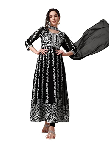 EthnicJunction Women's Georgette Regular Fit Eid Special Sequine ...