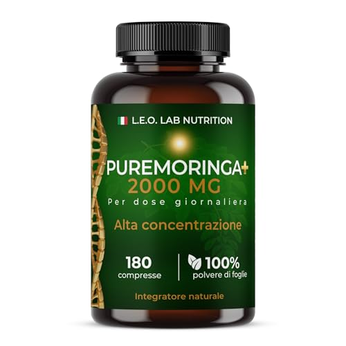 Moringa Oleifera Pura 2000mg 180 Compresse - Fonte Naturale di Vitamine, Minerali e Antiossidanti, Supporta le Naturali Difese dell'Organismo