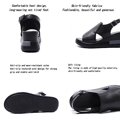 DekiI Orthopedic Sandals Wedge Sandals for Women Summer Casual Thick Soled Lace up Sandals Peep Toe Wedge Sandal with Adjustable Strap Orthopedic Sandals (Color : Black, Size : 8 US)4
