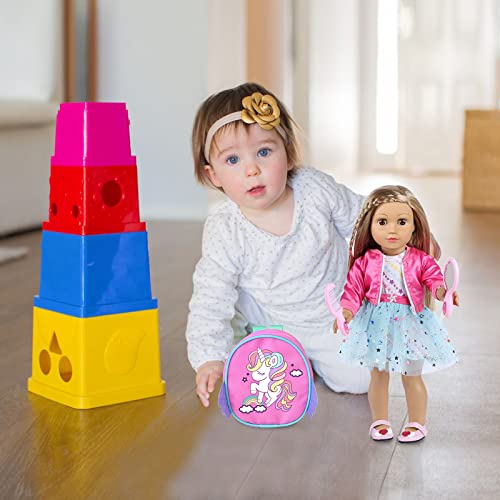 American Doll Clothes and Makeup Accessories Set - Includes Backpack, Sunglasses, Phone, Shoes, Comb, Mirror, Eye Shadow, Lipstick, Hair Clip, Hair Tie for 18 Inch Dolls