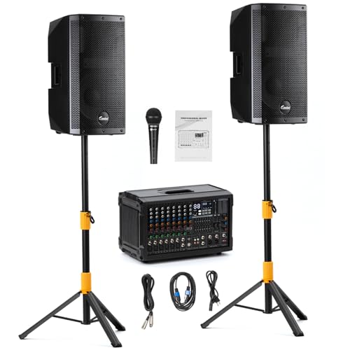 EXOTON MX-P12 PA System with 2x12 Speakers, 10-Channel Mixer & Mic |Professional High-Powered...
