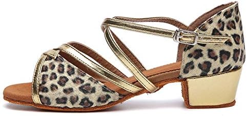 HIPPOSEUS Girls Satin Latin Salsa Dance Shoes Soft Suede Sole(Little/Big Kid) Leopard Color,Model U-SS106,7 M Big Kid | Image 1